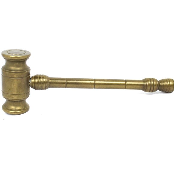 Solid Brass Hammer Auctioneer Judge Court Gavel Mallet 6" Paperweight Vintage - Picture 1 of 5